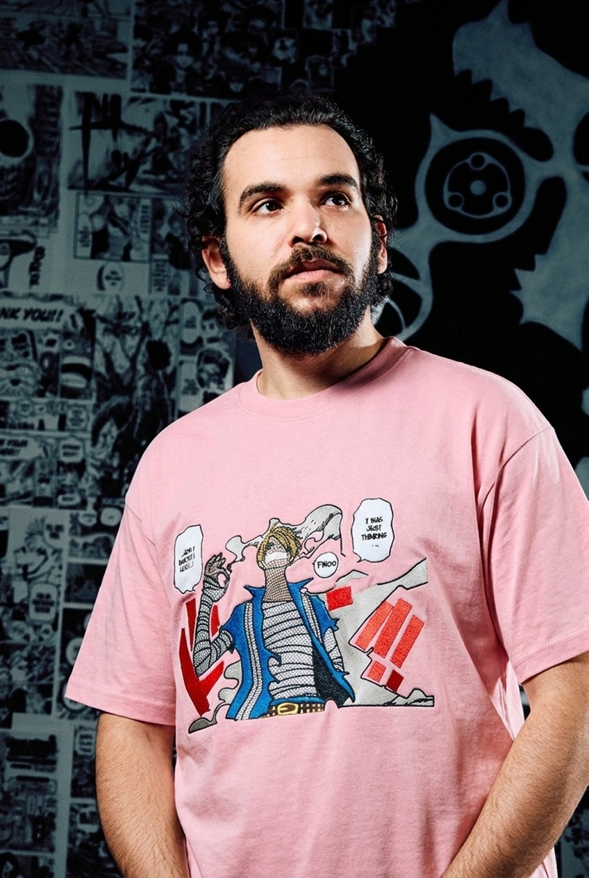 One Piece T-Shirt – Sanji 'I Was Just Thinking' Comic Panel Edition - Pink