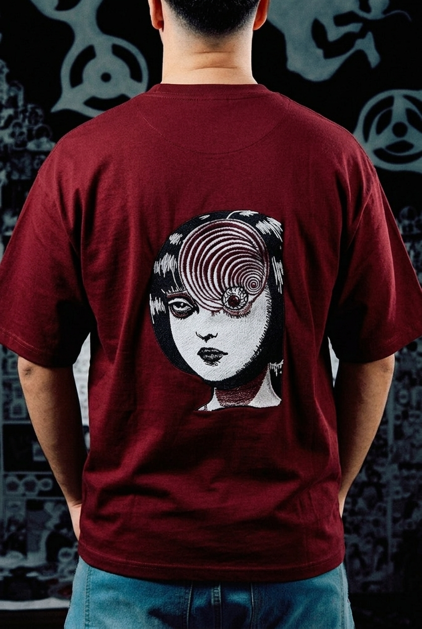 Junji Ito T-Shirt – Uzumaki Spiral Horror Back Print Edition - Dark Red