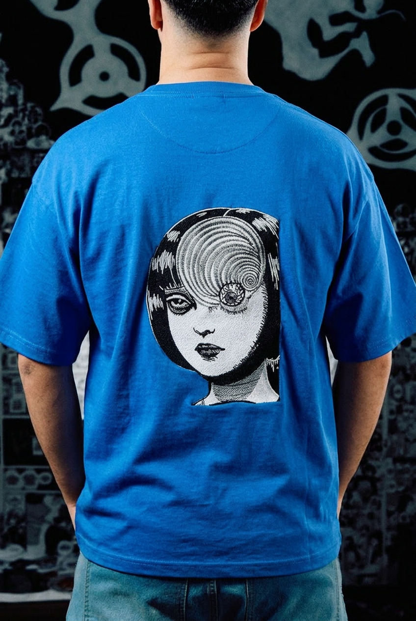 Junji Ito T-Shirt – Uzumaki Spiral Horror Back Print Edition - Blue