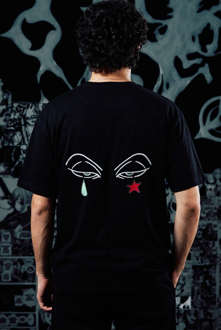 Anime Eyes T-Shirt – Tear & Star Back Print Edition - Black