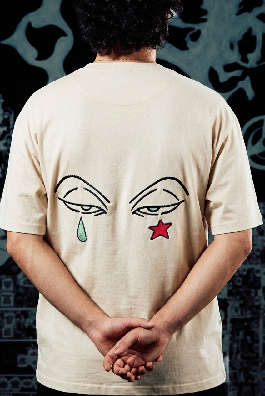 Anime Eyes T-Shirt – Tear & Star Back Print Edition - Beige