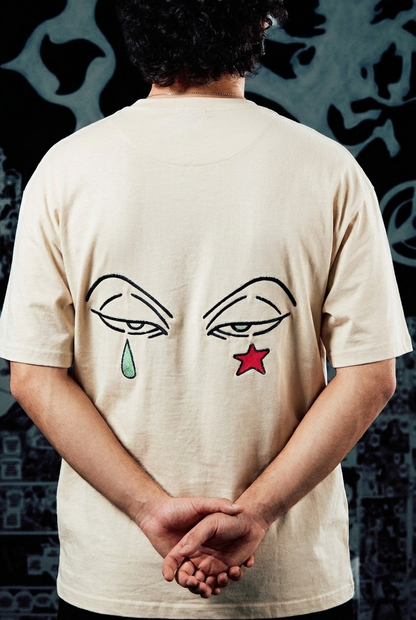 Anime Eyes T-Shirt – Tear & Star Back Print Edition - Beige