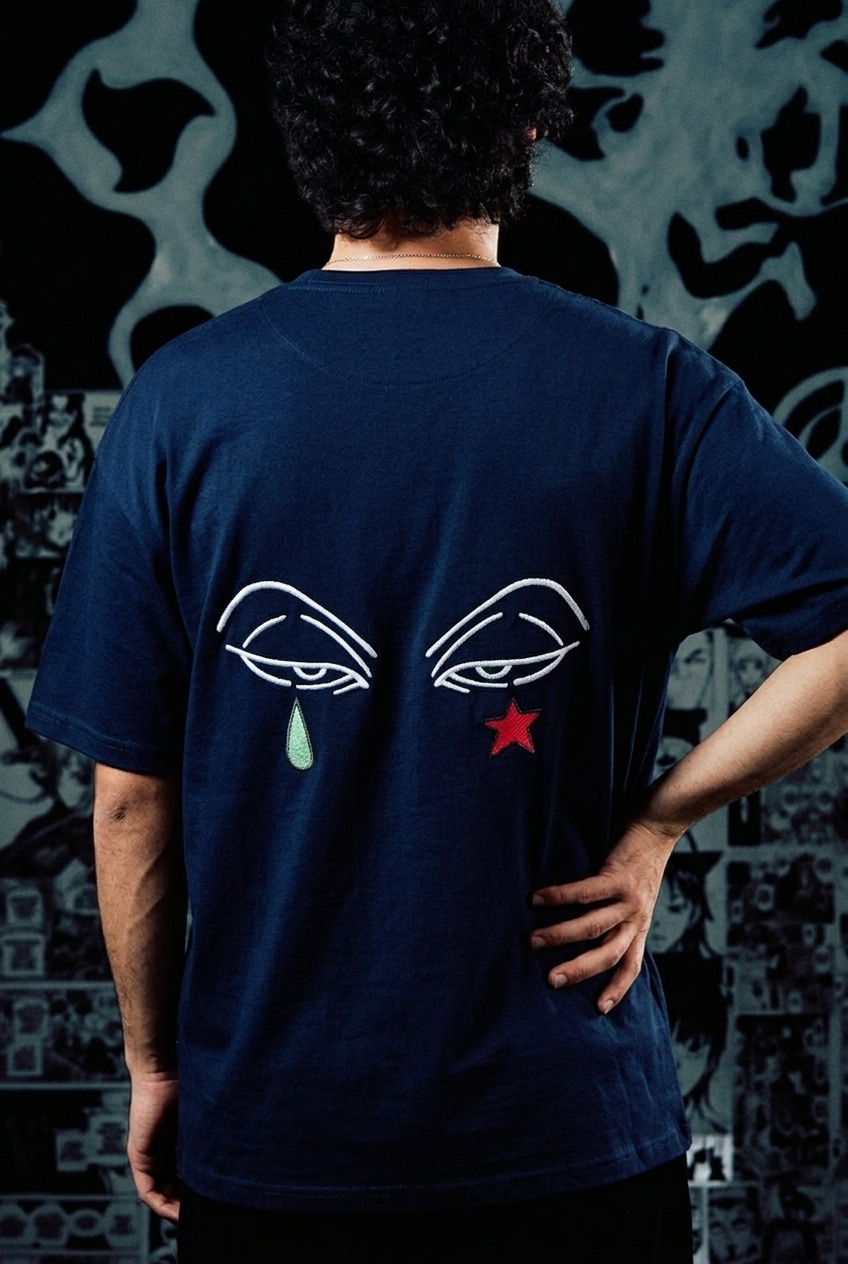 Anime Eyes T-Shirt – Tear & Star Back Print Edition - Navy Blue