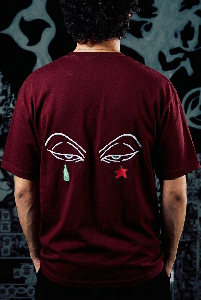 Anime Eyes T-Shirt – Tear & Star Back Print Edition - Dark Red