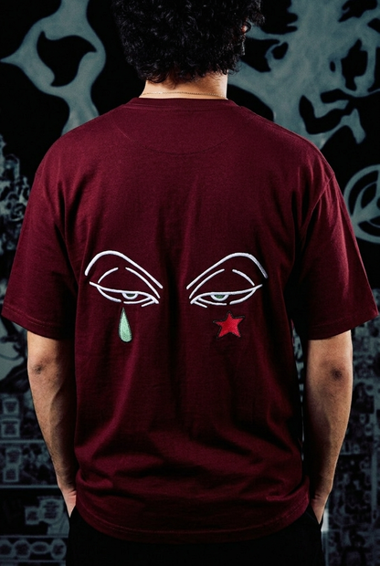 Anime Eyes T-Shirt – Tear & Star Back Print Edition - Dark Red
