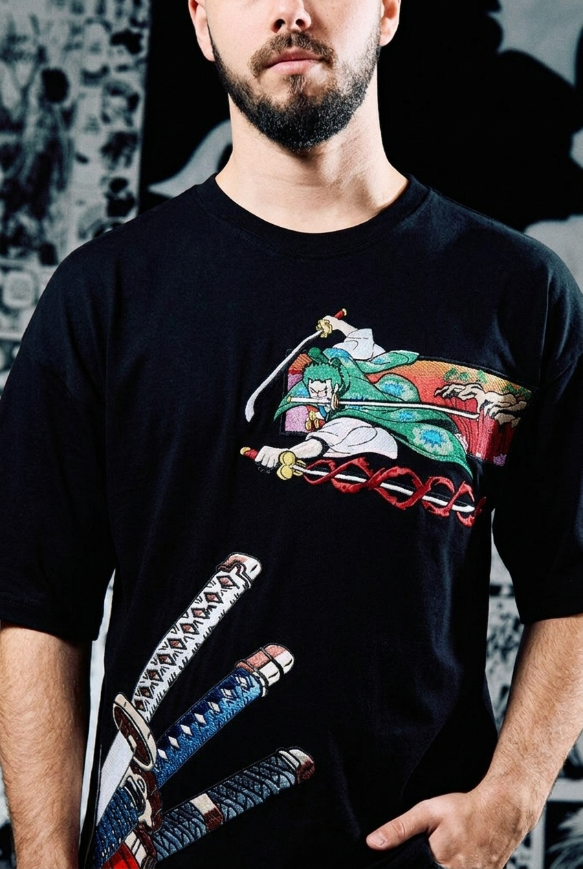 One Piece T-Shirt – Zoro Three Swords Wano Edition - Black