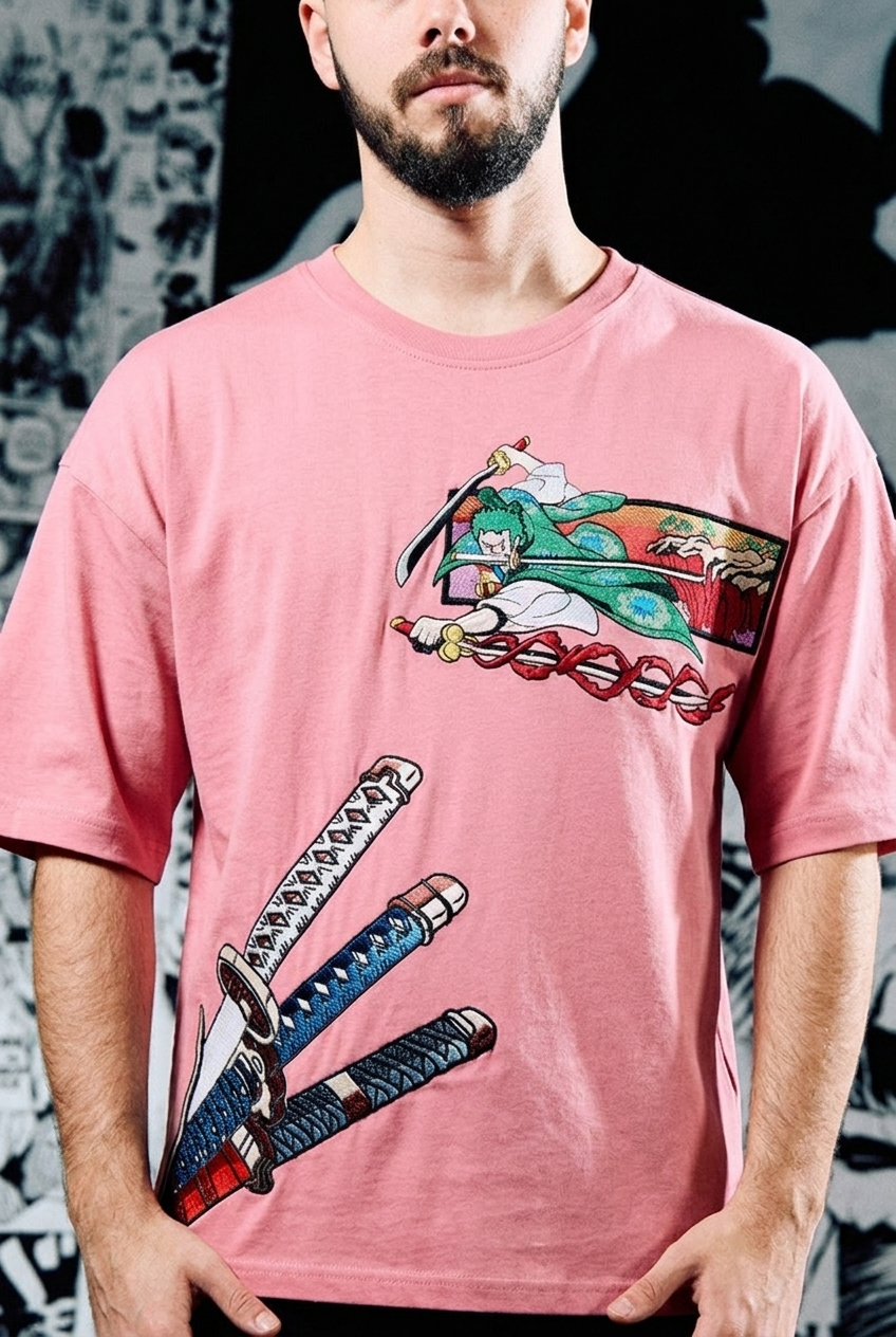 One Piece T-Shirt – Zoro Three Swords Wano Edition - Pink
