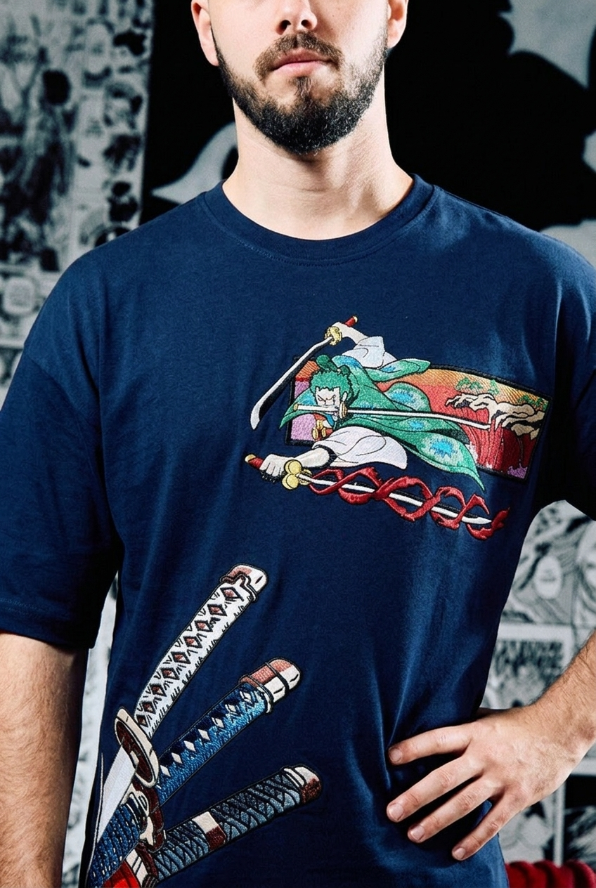 One Piece T-Shirt – Zoro Three Swords Wano Edition - Navy Blue