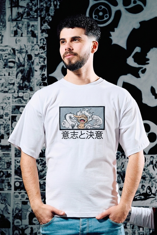 One Piece T-Shirt – Luffy Gear 5 Japanese Edition (意志と決意) - White
