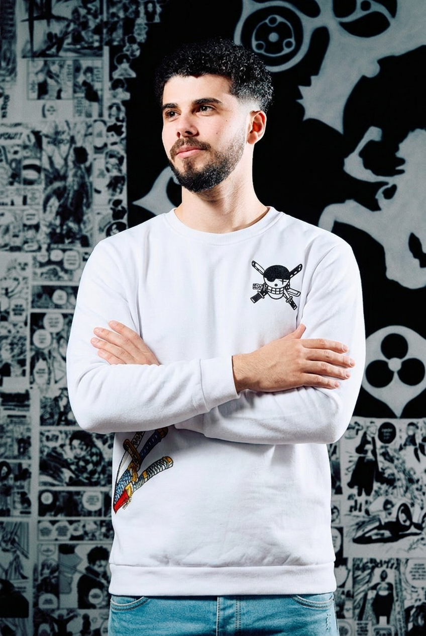 One Piece Crewneck – Zoro Skull & Three Swords Edition - Black