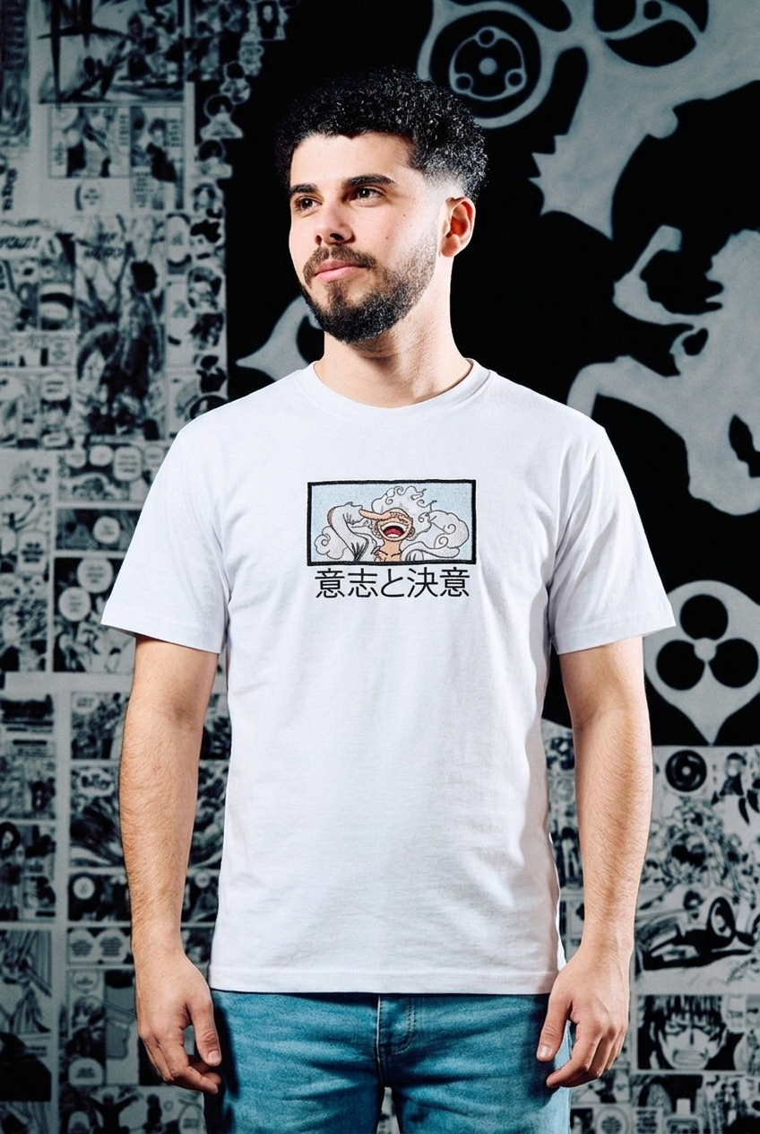 One Piece T-Shirt – Luffy Gear 5 Japanese Edition (意志と決意) - Blue