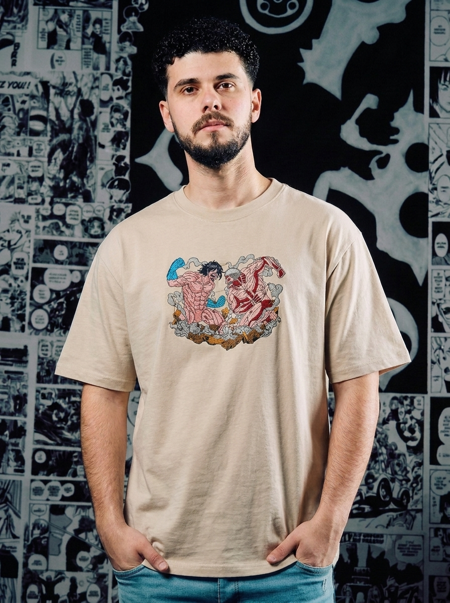 Underground Fighter Embroidered Tee - Beige