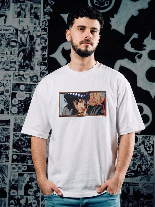 Black Swordsman Embroidered Tee - White