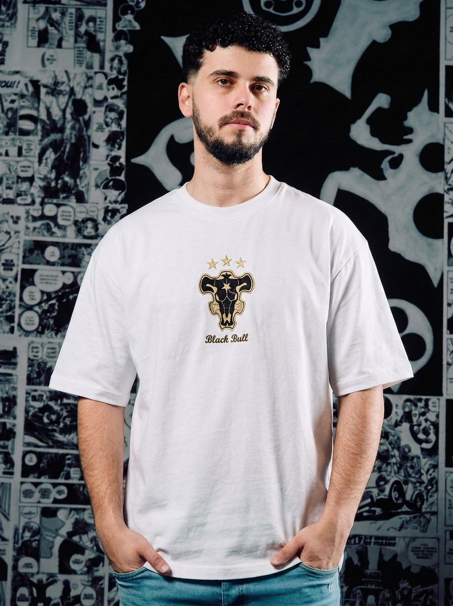 Black Bulls Squad Embroidered Tee - White