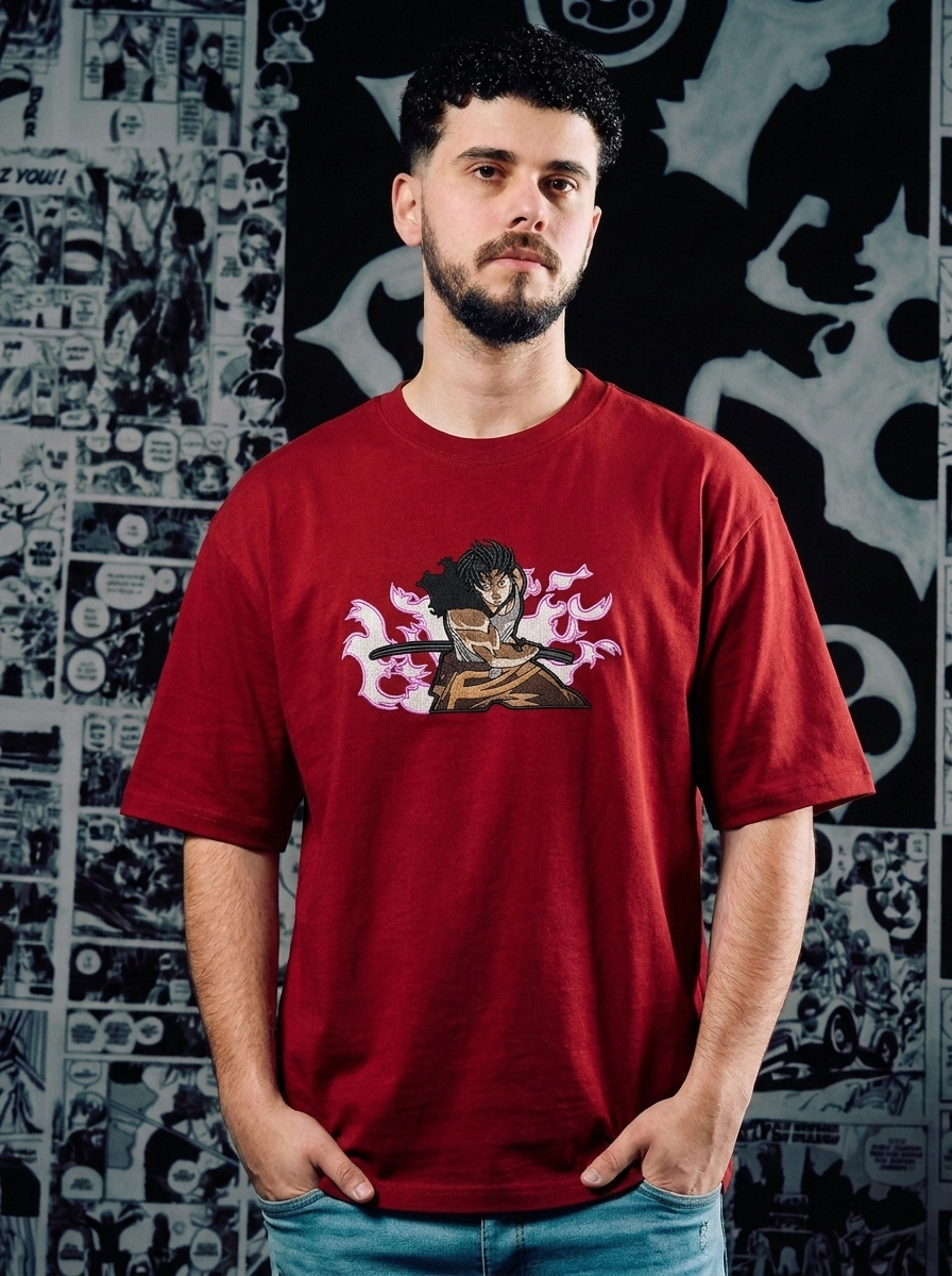 Devil Union Knight Embroidered Tee - Dark Red