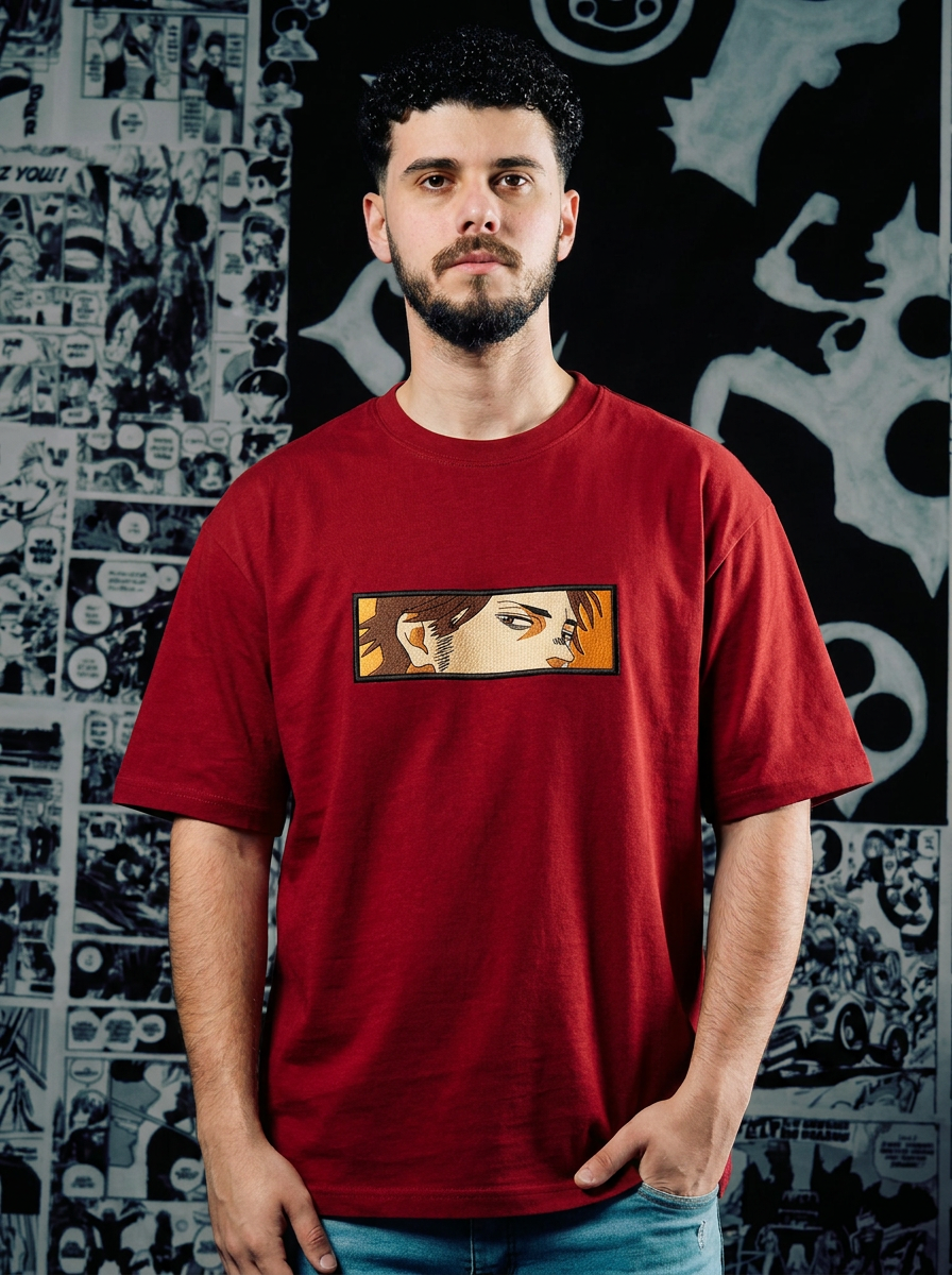 Clover Kingdom Elite Embroidered Tee - Dark Red
