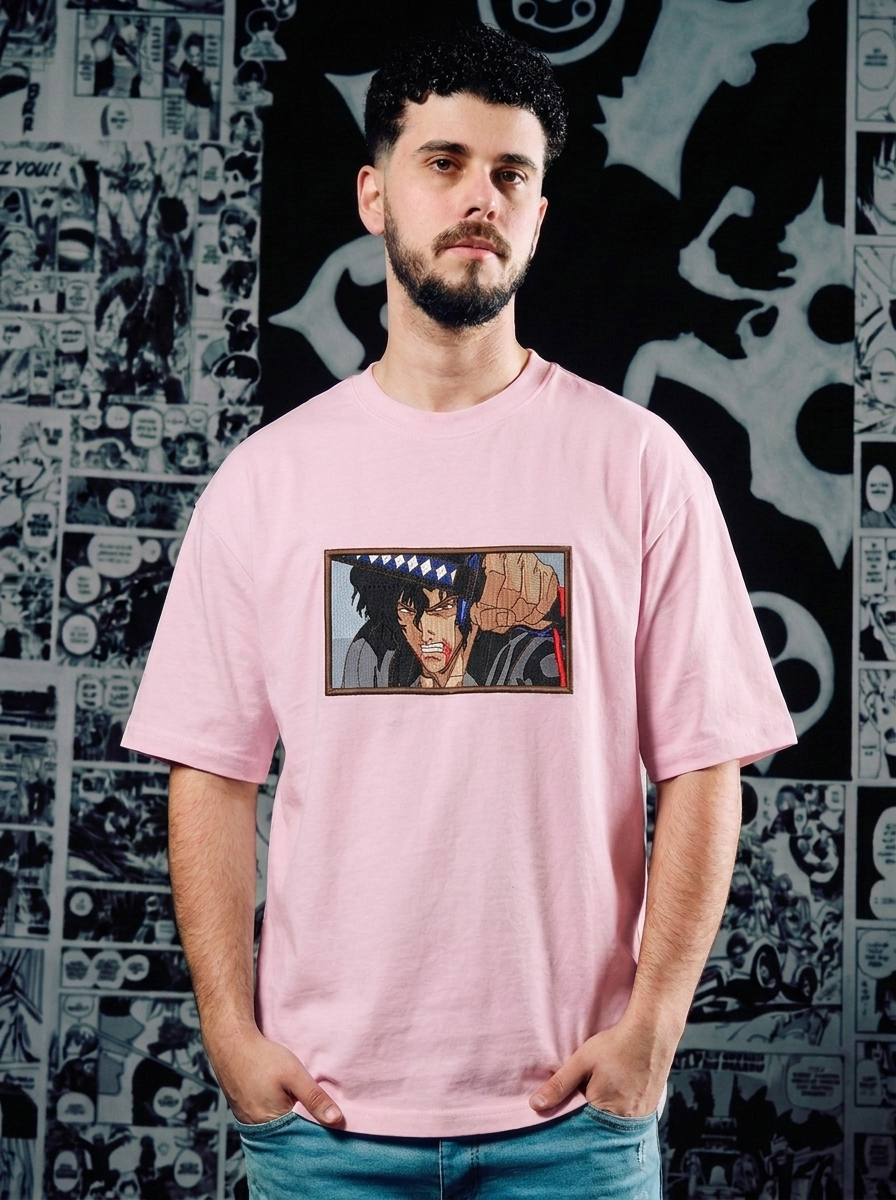 Black Swordsman Embroidered Tee - Light Pink