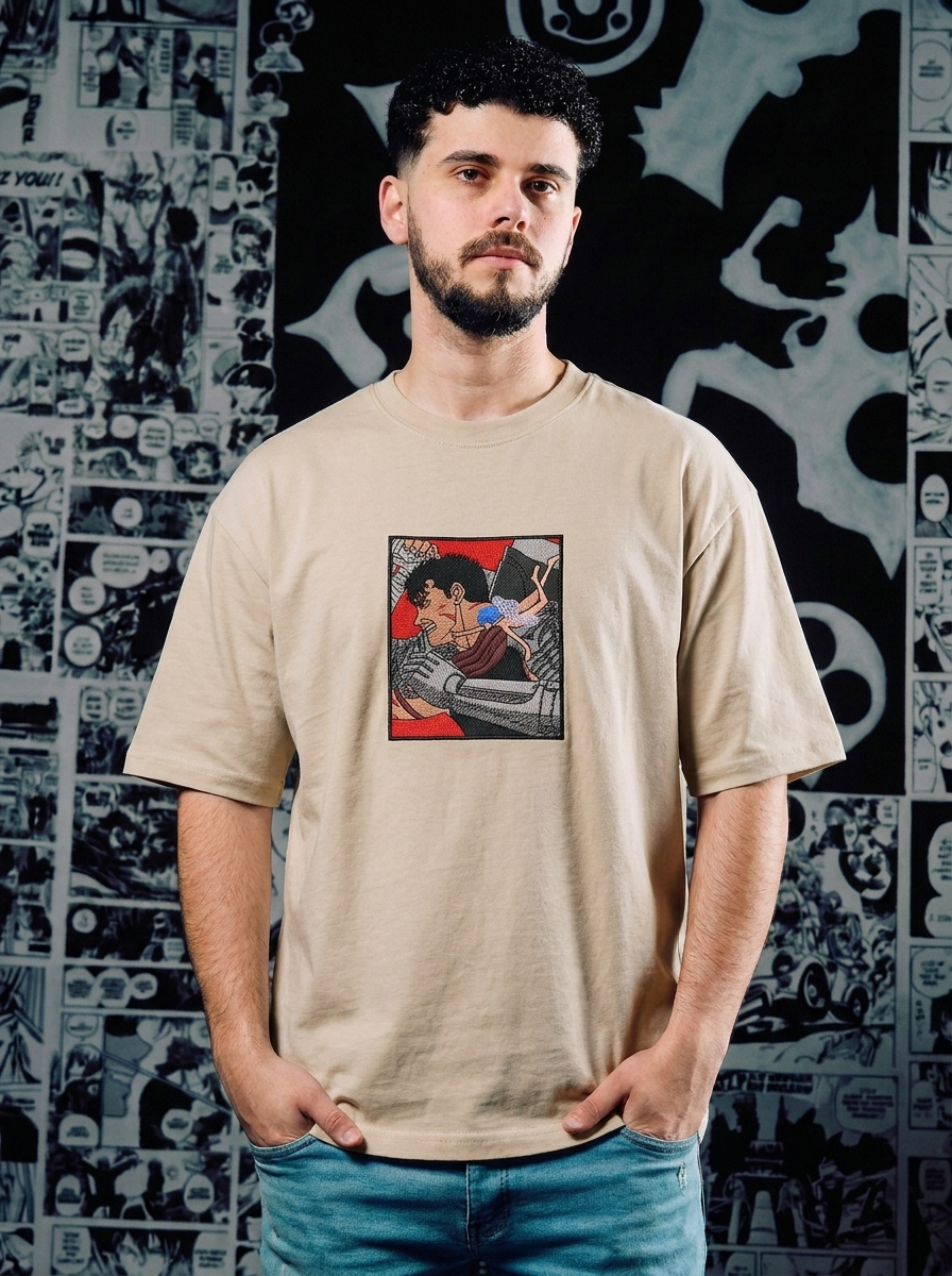 Hawk of Light Embroidered Tee - Beige