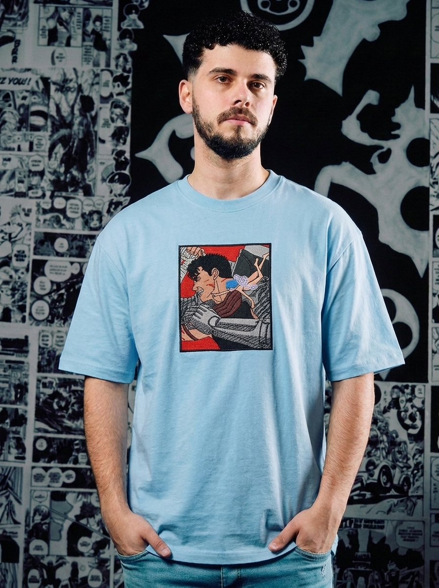 Hawk of Light Embroidered Tee - Light Blue