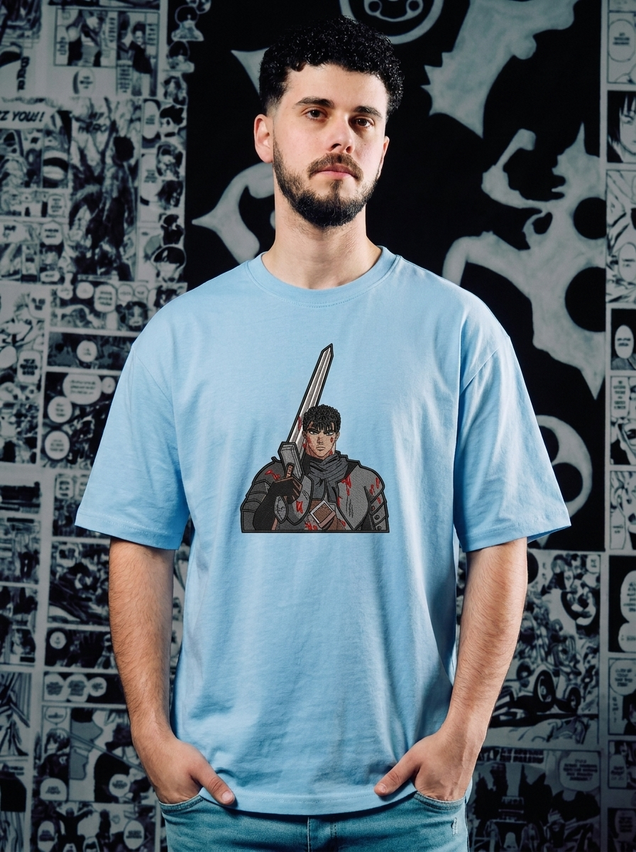 Berserker Armor Embroidered Tee - Light Blue