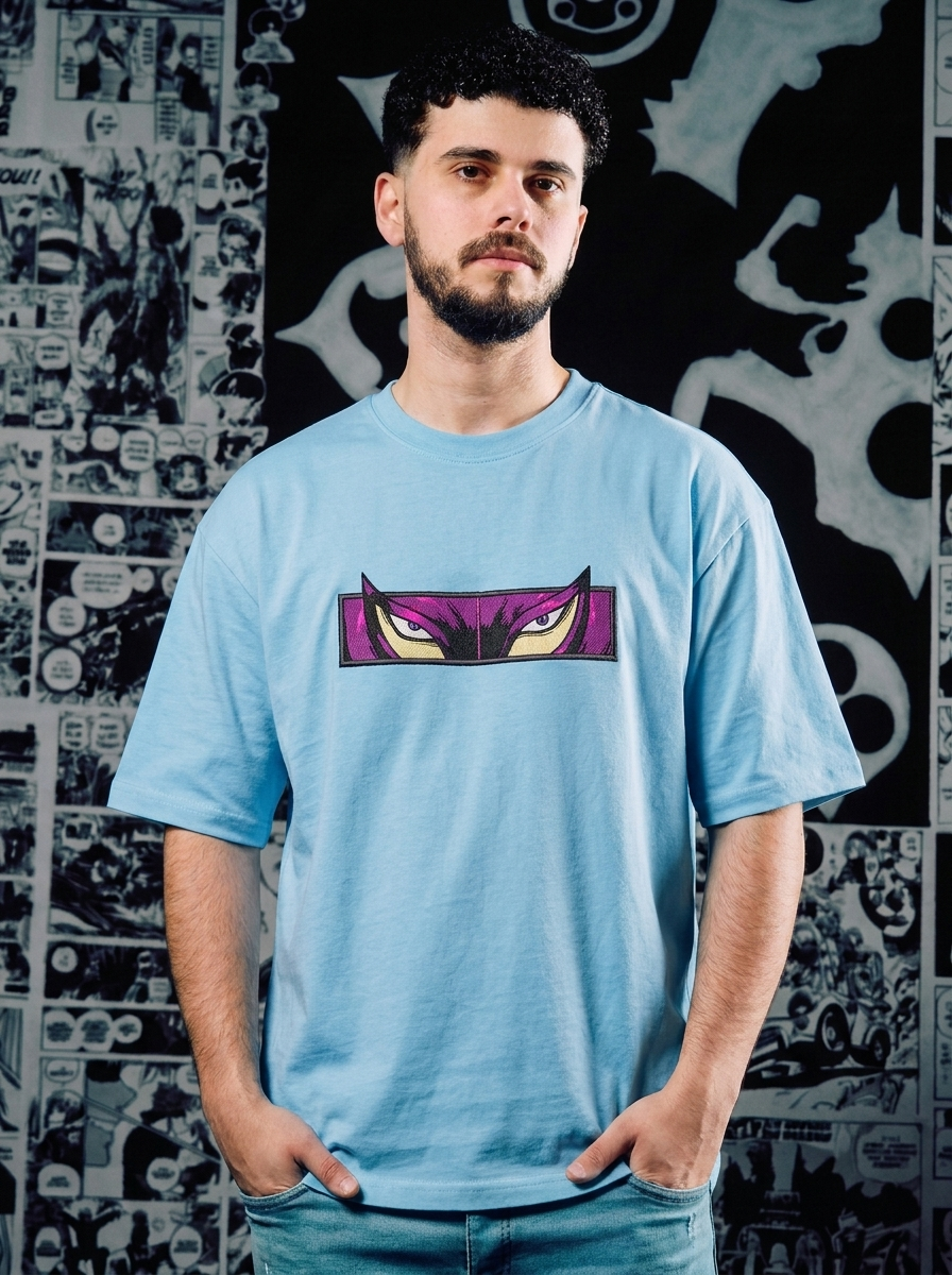 Skull Knight Embroidered Tee - Light Blue