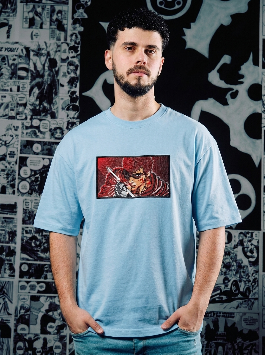 Eclipse Survivor Embroidered Tee - Light Blue