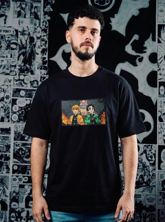 Flame Hashira Embroidered Tee - Black