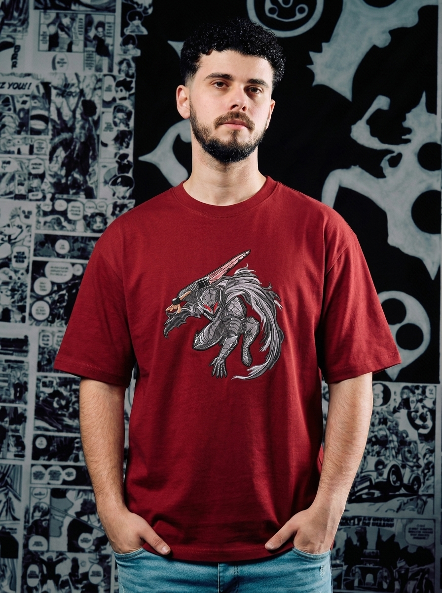 Inner Demon Embroidered Tee - Dark Red