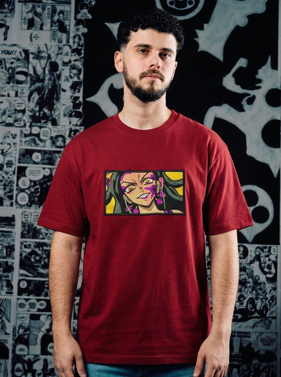 Water Hashira Embroidered Tee - Dark Red