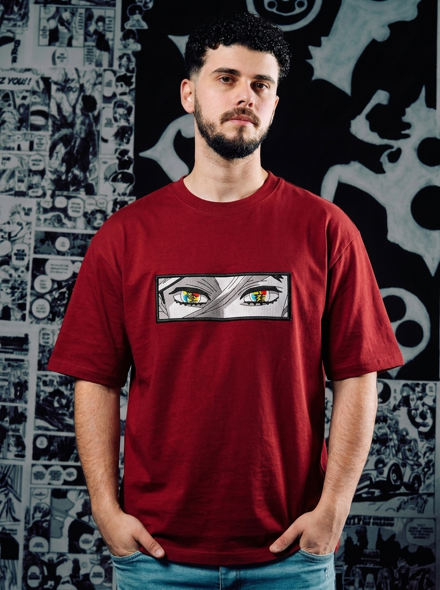 Insect Hashira Embroidered Tee - Dark Red