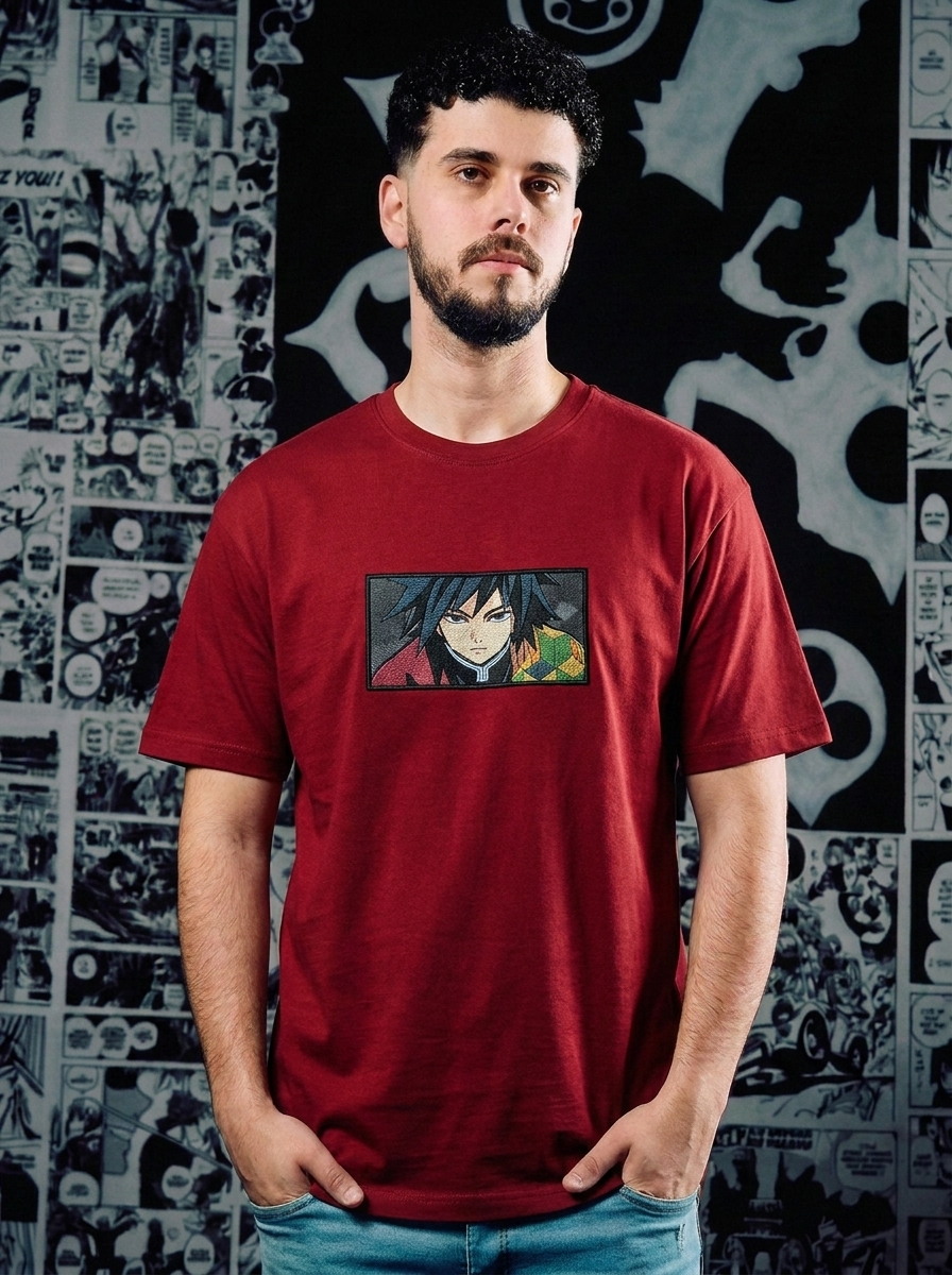 Upper Moon Three Embroidered Tee - Dark Red