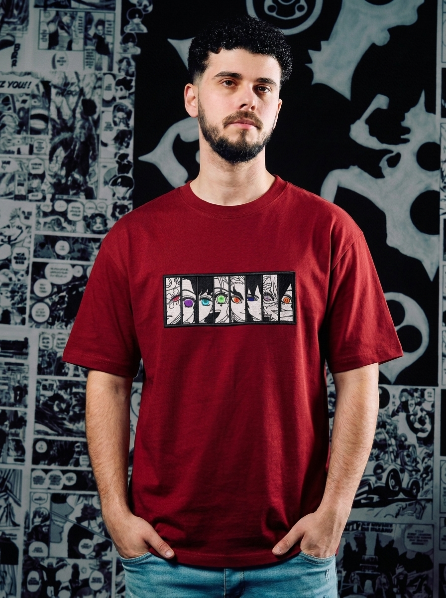 Serpent Hashira Embroidered Tee - Dark Red