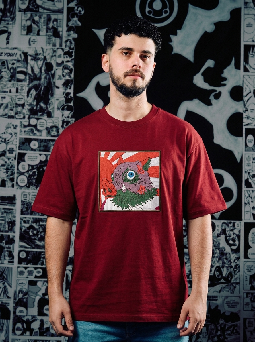 Upper Moon Six: Gyutaro Embroidered Tee - Dark Red