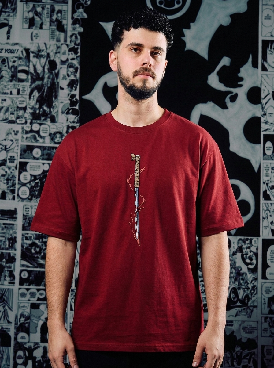 Upper Moon Six: Daki Embroidered Tee - Dark Red