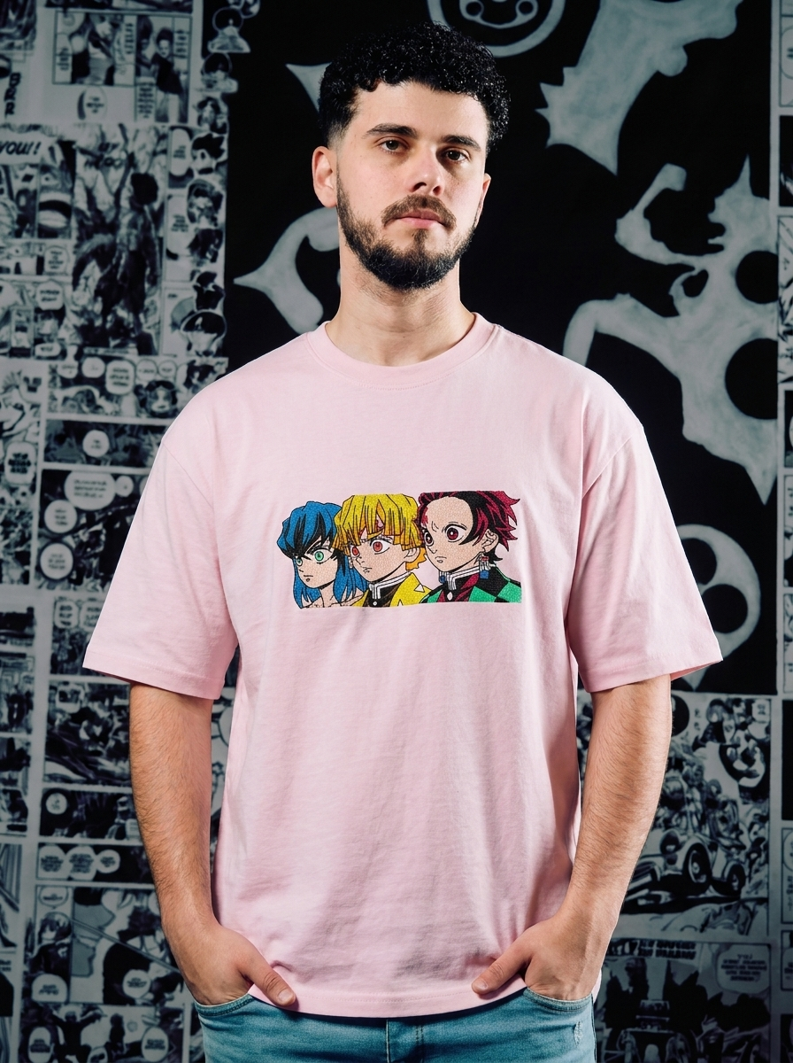Thunderclap and Flash Embroidered Tee - Light Pink