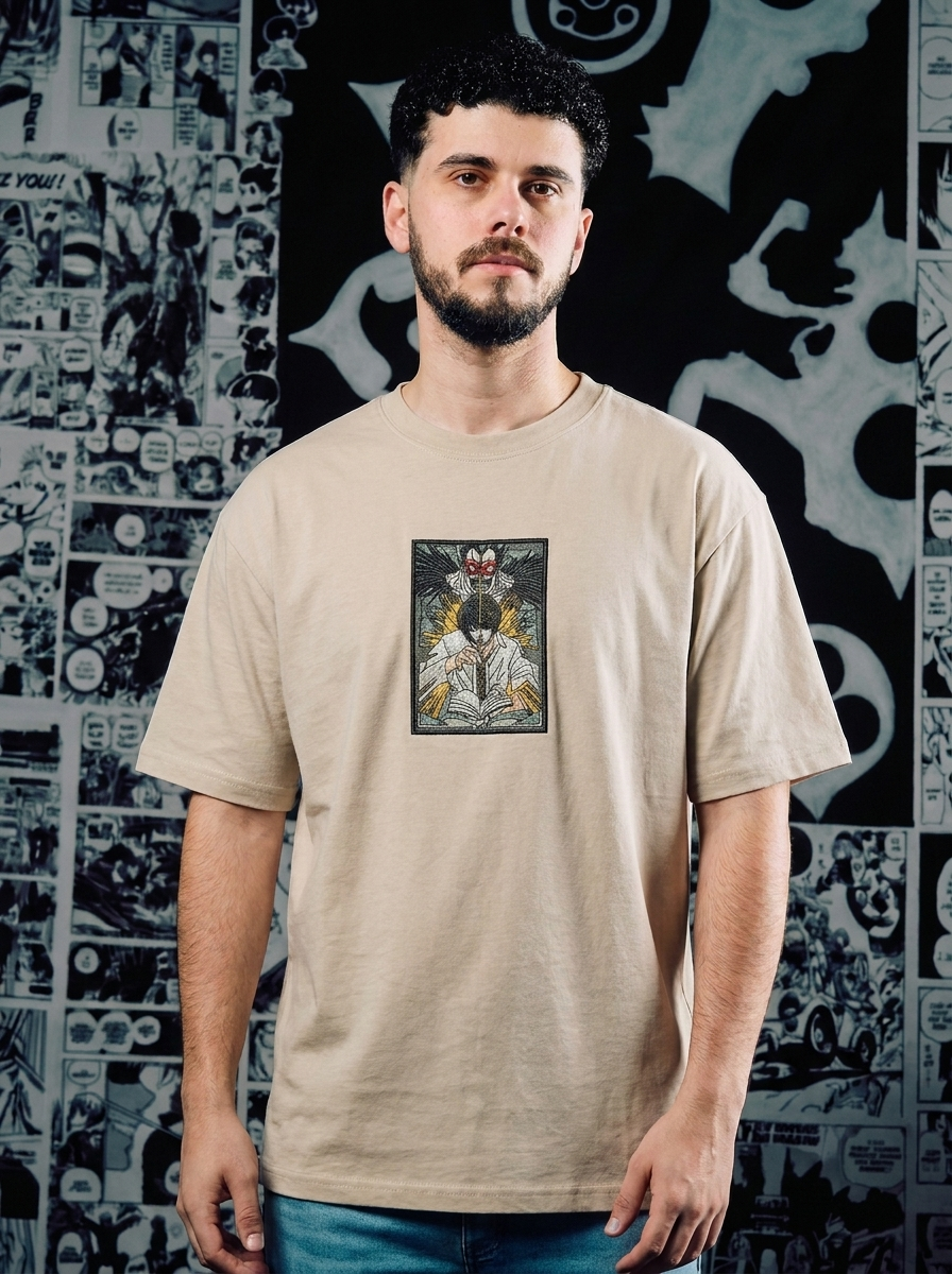 Shinigami's Apple Embroidered Tee - Beige