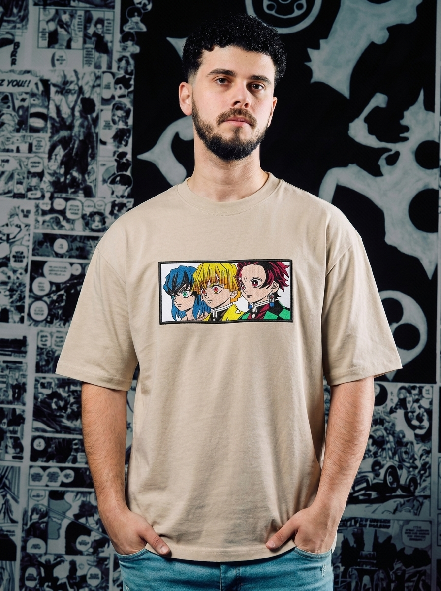 Thunderclap and Flash Embroidered Tee - Beige