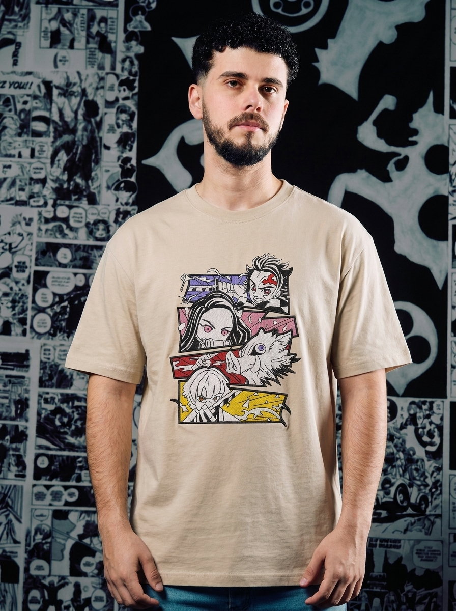 Beast Breathing Embroidered Tee - Beige