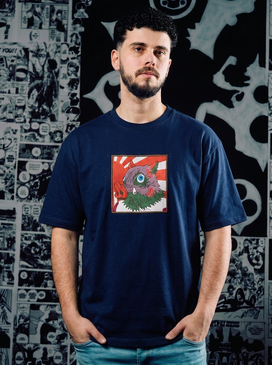 Upper Moon Six: Gyutaro Embroidered Tee - Navy