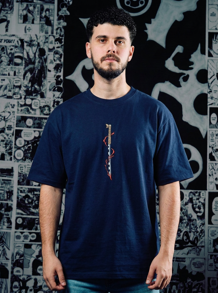Upper Moon Six: Daki Embroidered Tee - Navy