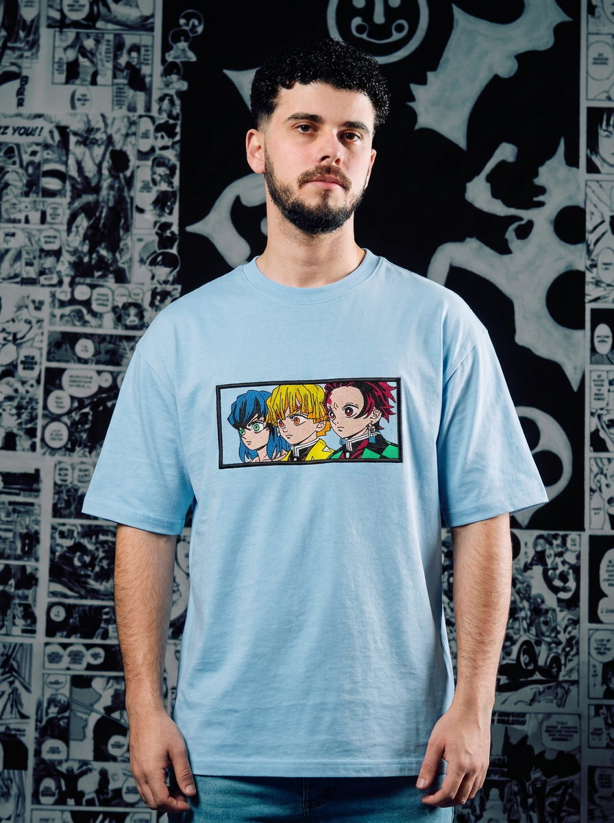 Thunderclap and Flash Embroidered Tee - Light Blue