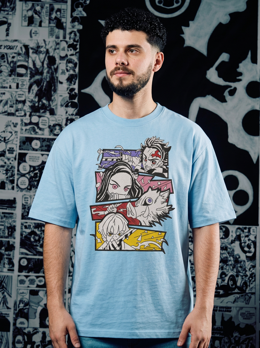 Beast Breathing Embroidered Tee - Light Blue