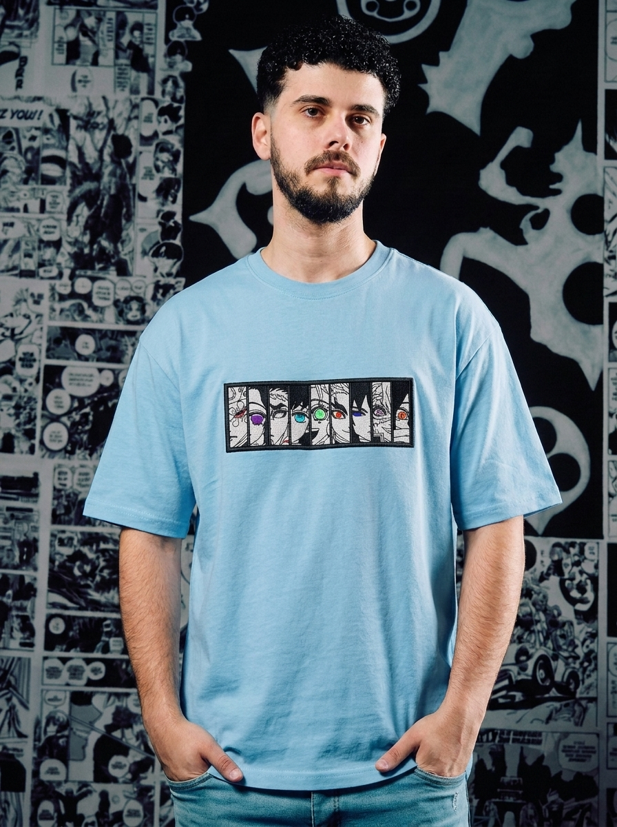 Serpent Hashira Embroidered Tee - Light Blue