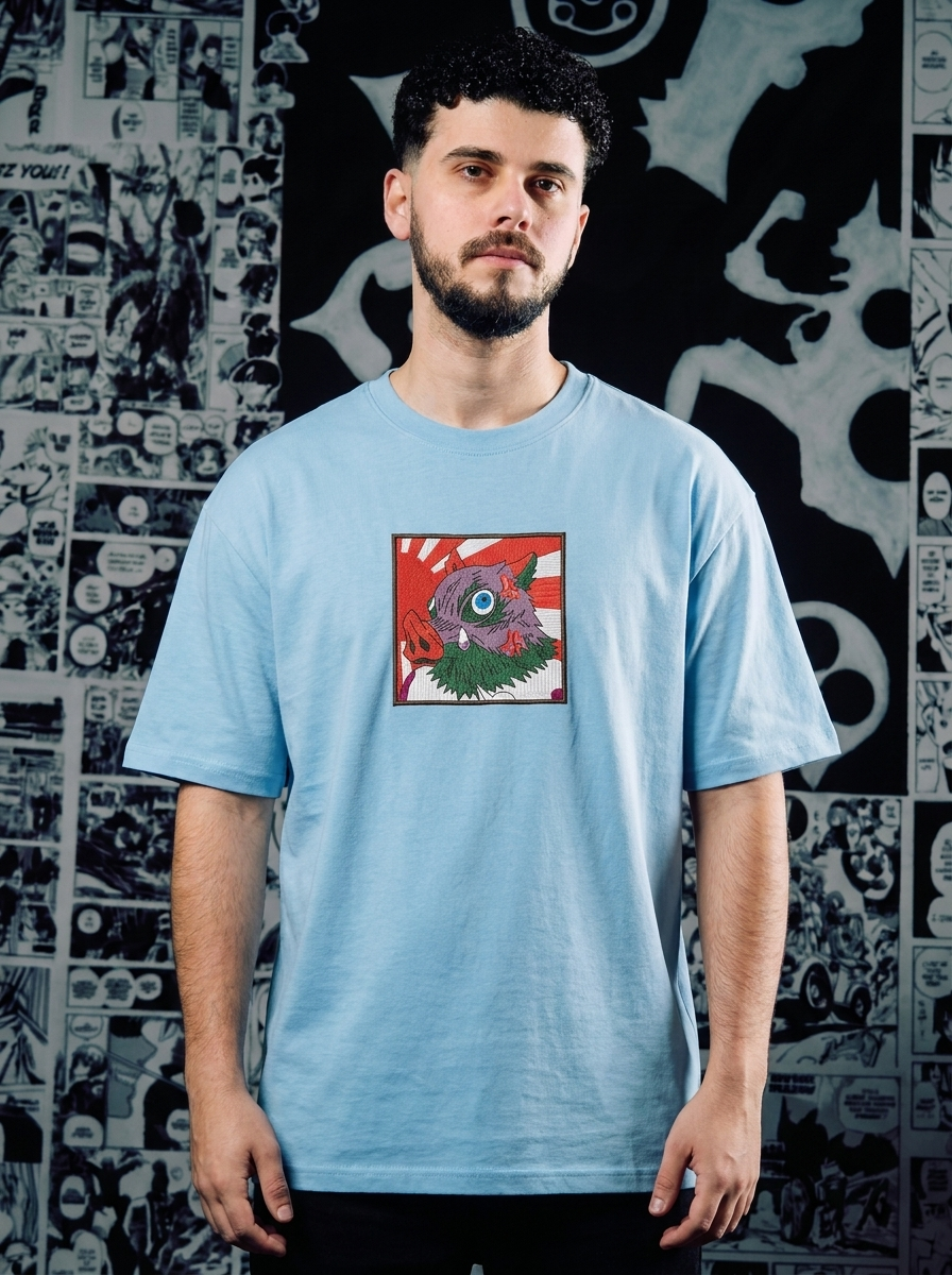 Upper Moon Six: Gyutaro Embroidered Tee - Light Blue