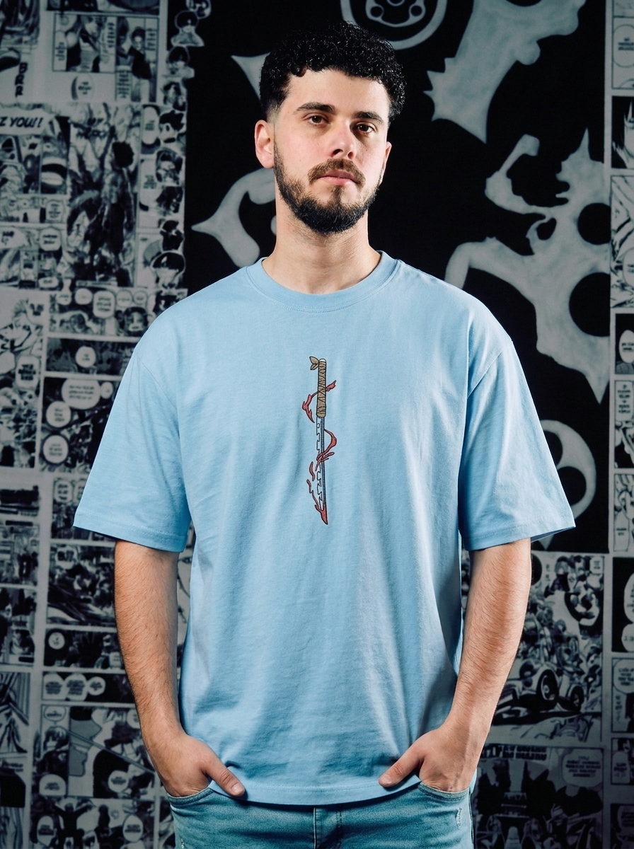 Upper Moon Six: Daki Embroidered Tee - Light Blue