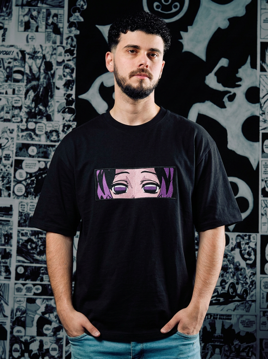 Twin Upper Moon Embroidered Tee - Black
