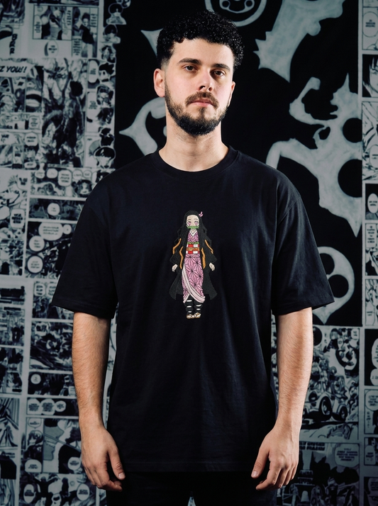 Wisteria Flower Crest Embroidered Tee - Black