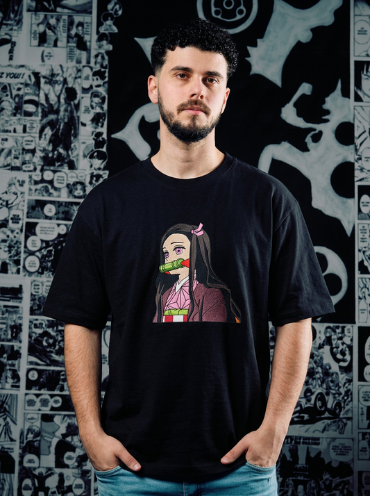 Demon Slaying Blade Embroidered Tee - Black