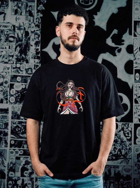 Water Surface Slash Embroidered Tee - Black