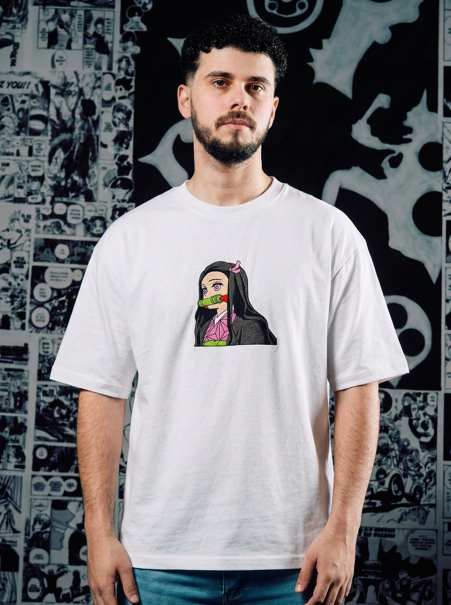 Demon Slaying Blade Embroidered Tee - White